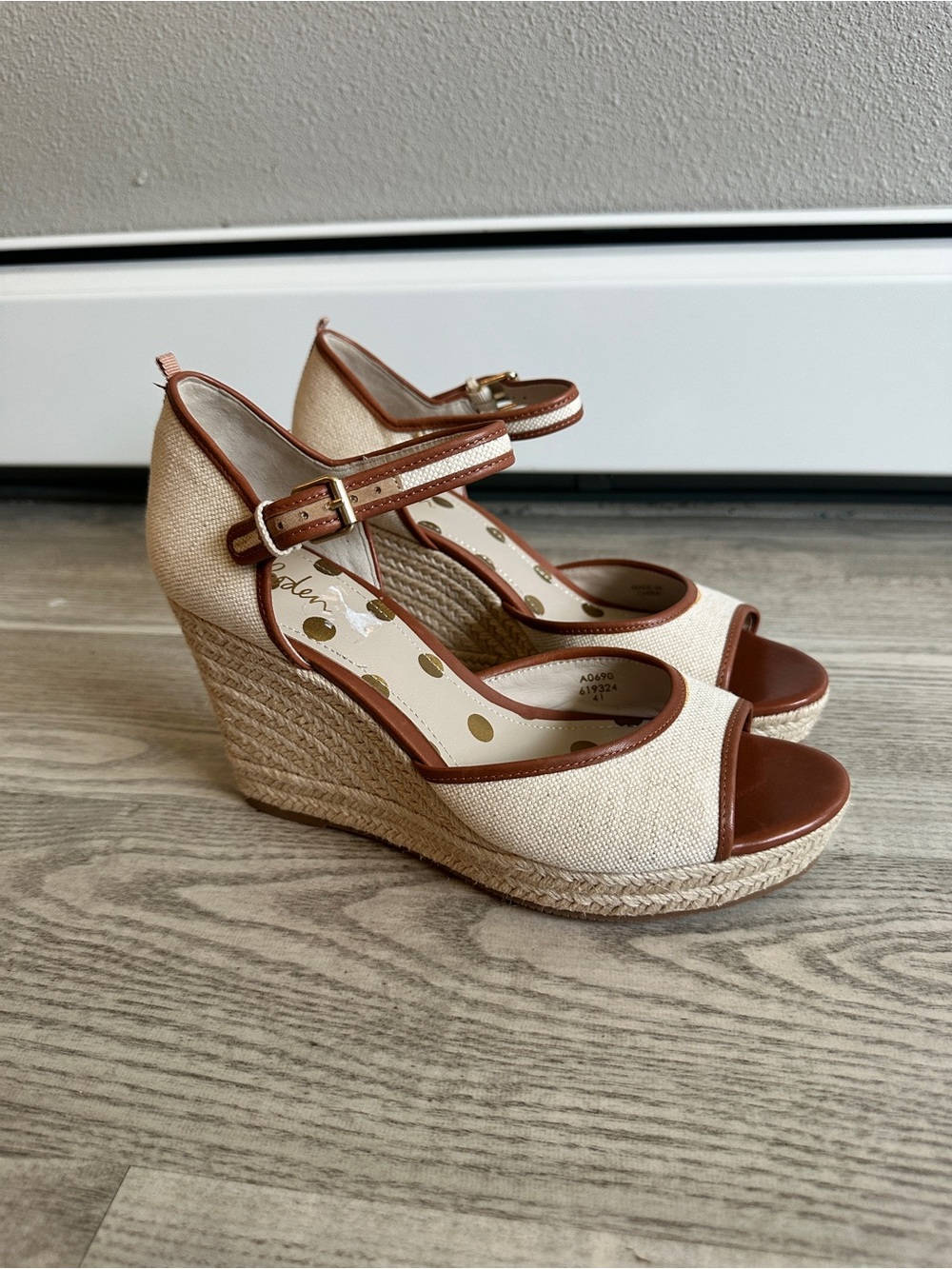 Boden Cream and Brown Espadrille Wedge Sandals 41